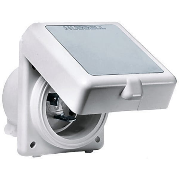 Locking Devices, Twist-Lock, Marine Grade, Hull Inlet, 32A 230V AC 50 Cycles, 2-Pole 3-Wire Grounding, International, Screw Terminal, White